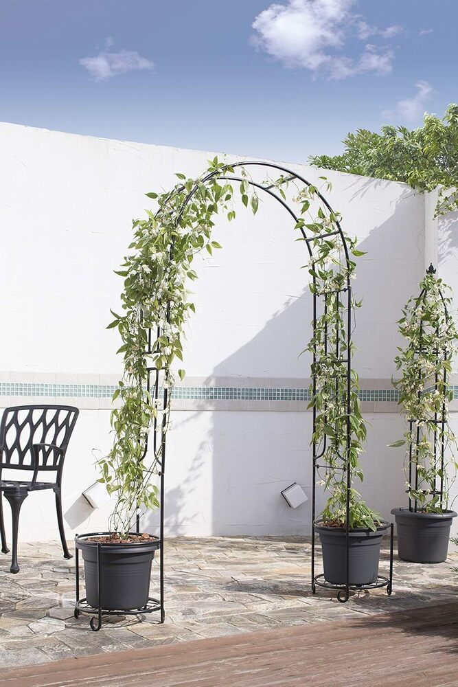 Metal Urban Arch with Planter Stand for Garden Patio Terrace Balcony (Black)