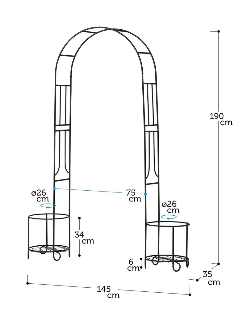 Metal Urban Arch with Planter Stand for Garden Patio Terrace Balcony (Black)