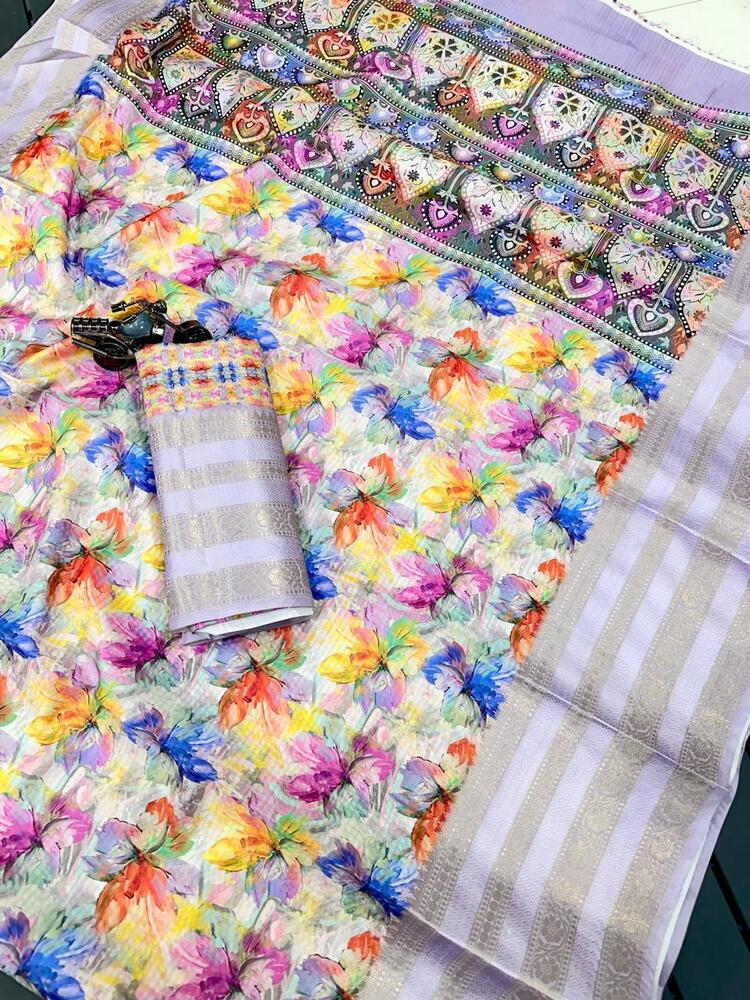 Dola Silk Printed Saree - Bust Size: 44 Inch (In)