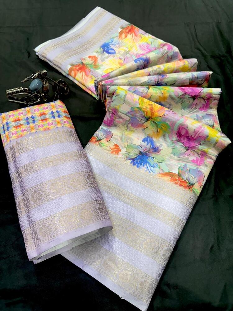 Dola Silk Printed Saree - Bust Size: 44 Inch (In)