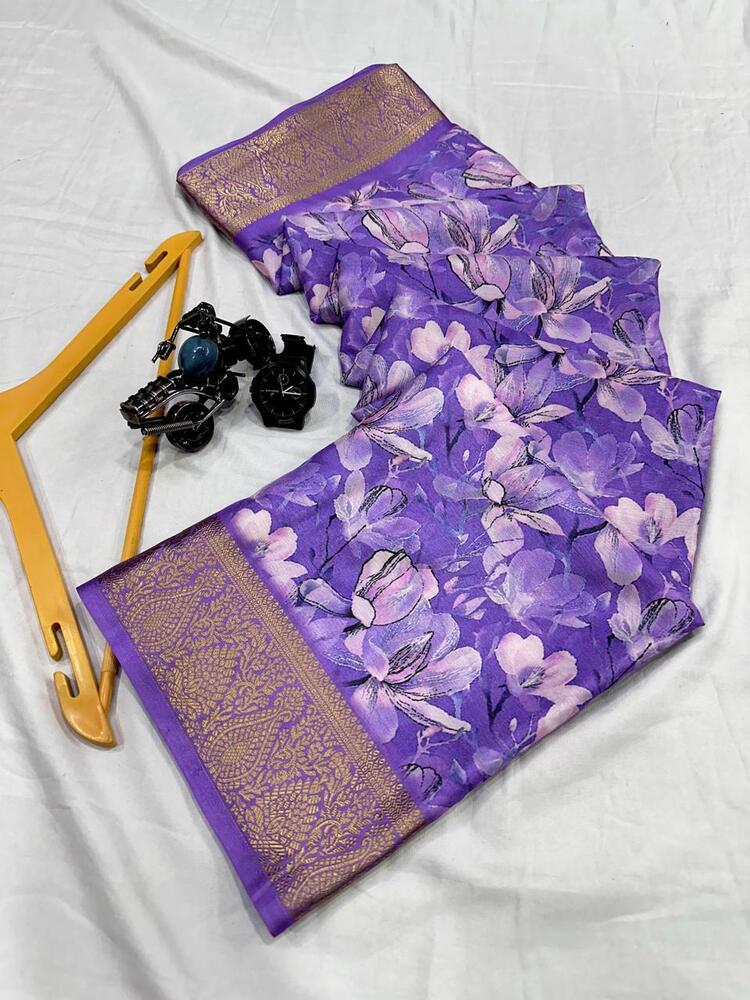 Dola Silk Printed Saree - Bust Size: 44 Inch (In)