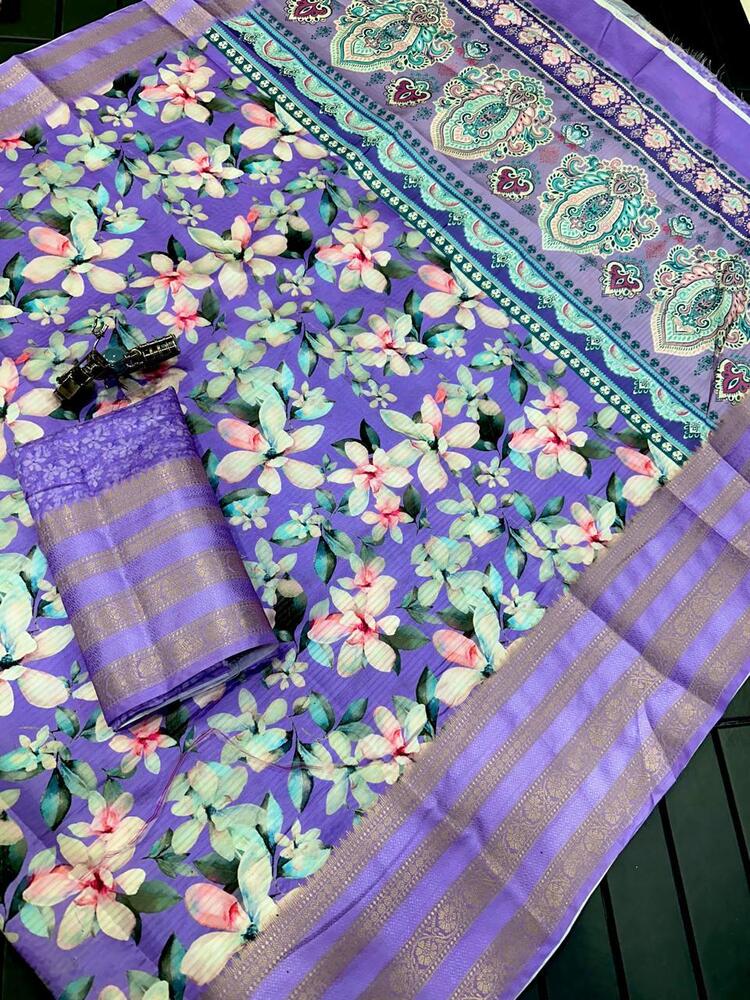 Dola Silk Printed Saree - Bust Size: 44 Inch (In)
