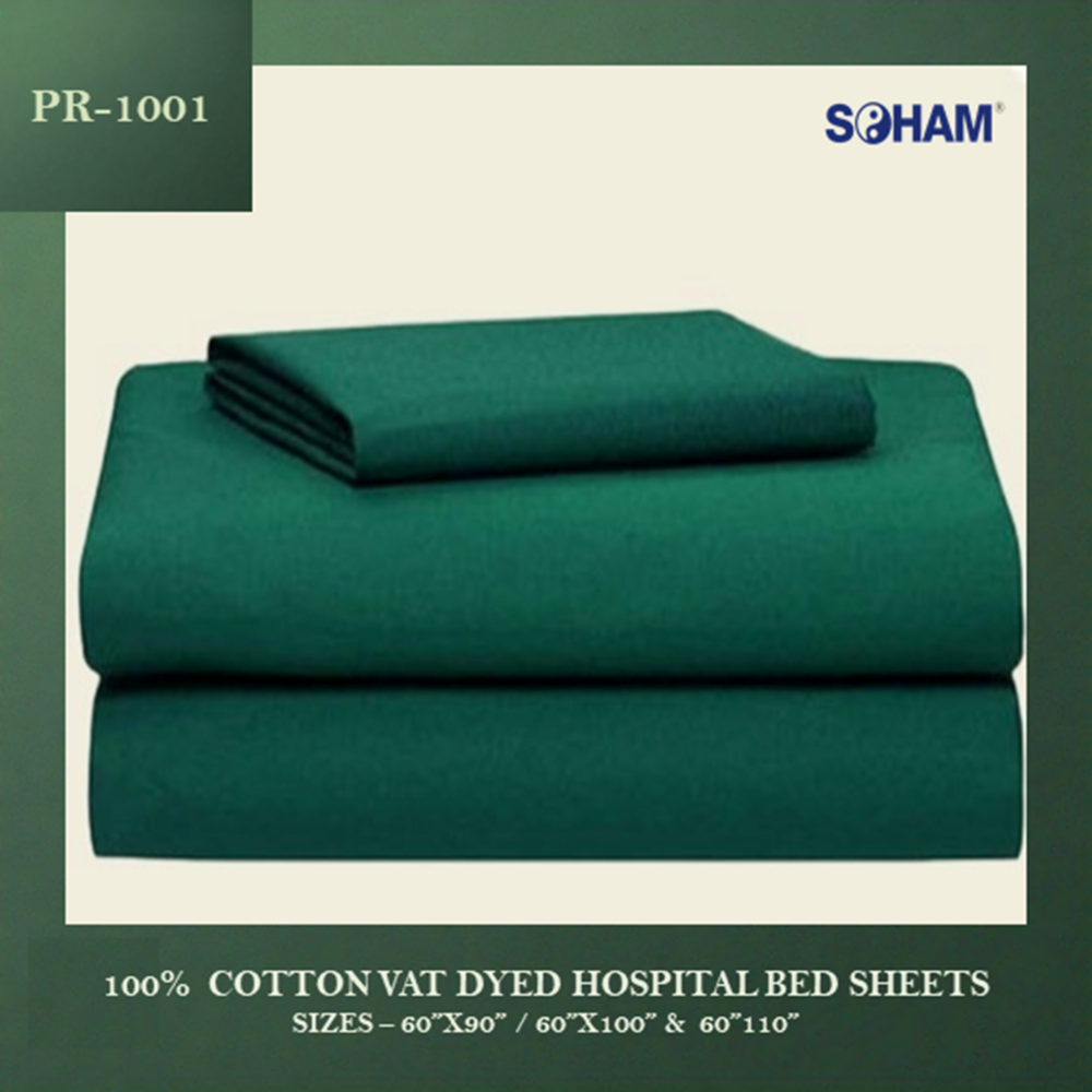 Pr-1001-cotton Hospital Vat Dyed Bedsheets - Single Size 90x60 Inch, Vat Green Color, 180 Gsm, Soft Combed Cotton, Easy Care, Hypoallergenic