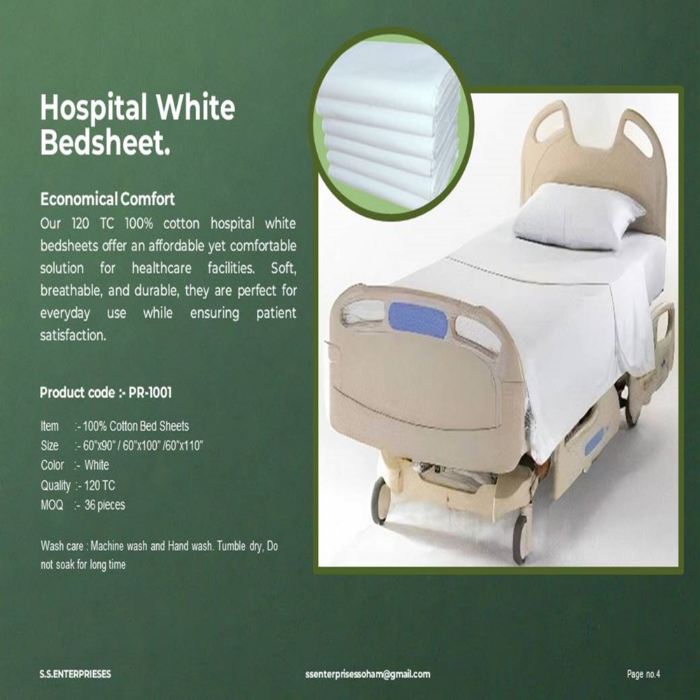Pr-1002-soham Cotton Bedsheet - 90x60 Inch, White Plain Design | Soft, Breathable, Durable For Hospitals And Hotels