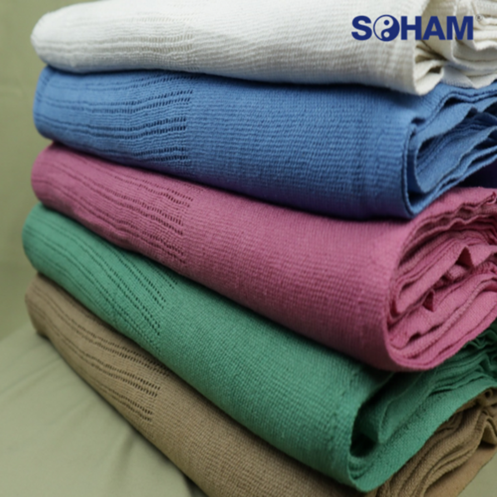 Pr-1012 Cotton Thermal Blanket - 180x230cm, Blue/white/green/pink/brown | Superior Warmth, Hypoallergenic, Washable, Durable Leno Weave Design