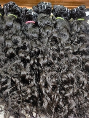 South Indian temple remy natural wavy black color weft hair bundle for wig