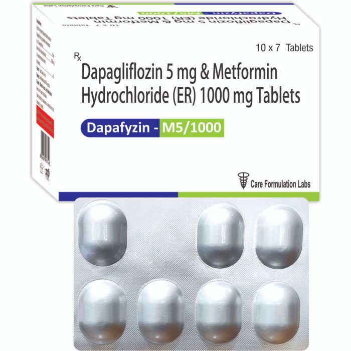 Dapagliflozin 5 mg Metformin Hydrochloride IP 1000 mg (Extended Release) tab