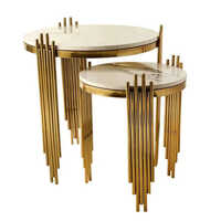 Pvd Nesting Side Table - Stainless Steel, Standard Size, Golden Polished Finish | Luxurious Marble Top, Versatile Round Shape, Set Of 2
