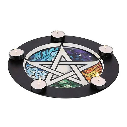 Iron Plate with 5 tealight Holder with Pentacle Sign Inside