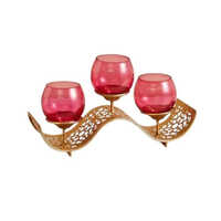 Iron And Glass Multi-votive Holders - Iron And Glass | 9x4x7 Inches, Polished Gold Finish, Curved Shape, Elegant Tabletop Decoration