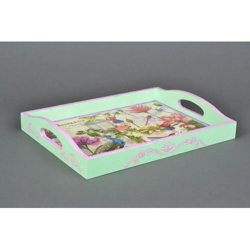 Decorative Decoupage Tray - Color: Green