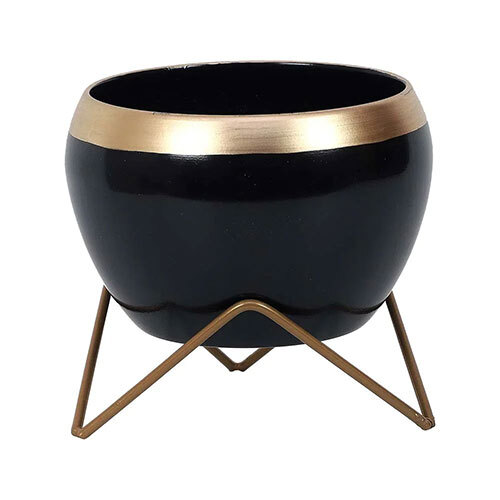 Decorative Luxury Metal Black & Gold Planter With Stand - Finish: Polished