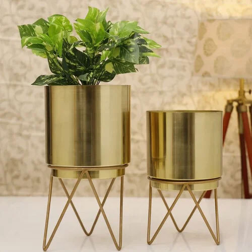 Gold Metal Planter With Stand