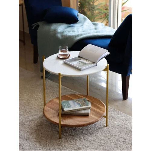 Florence Side Table Marble & Wood Base