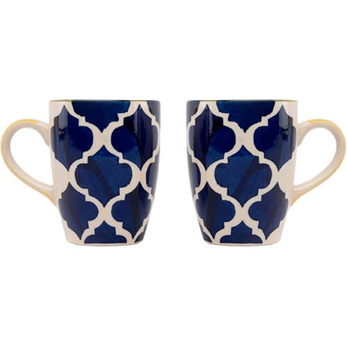 Handpainted Stoneware, 300Ml Ceramic Coffee Mug - Color: Blue & White