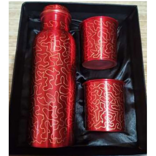 Pure Copper Water Bottle Set With Cone Finish - Color: Red