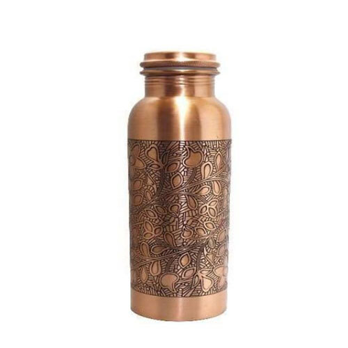 Pure Copper Water Bottle with Engraved Design