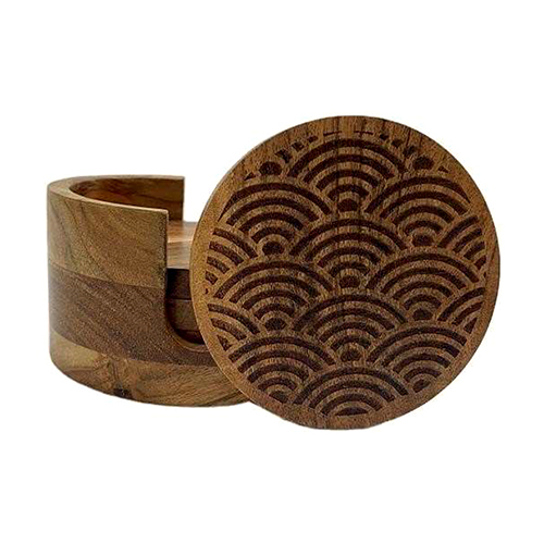 Ri21-31 Coasters With Holder - Color: Brown