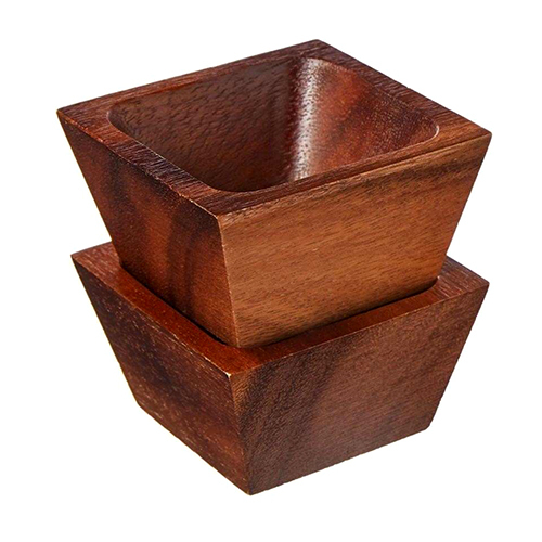 Wooden Square Sauce Bowl - Color: Brown