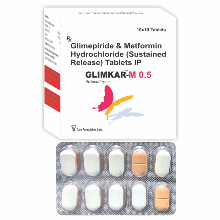 Glimepiride IP 0.5 mg + Metformin Hydrochloride IP 500 mg (In Sustained Release Form ) tab