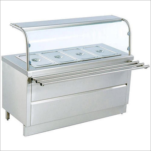 Bain Marie Display Counter - Stainless Steel, Silver Color | Modern Design with Plain Surface Finish, Spacious Interior for Buffet Service