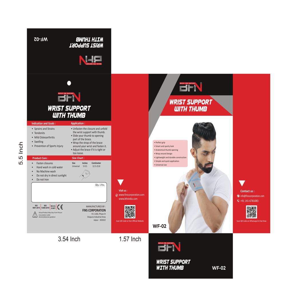 Wf-02 Wrist Support With Thumb - Soft Spandex Material, Adjustable Fit, Grey Color | Lightweight, Flexible Design, Eco-friendly And Manual Adjustable