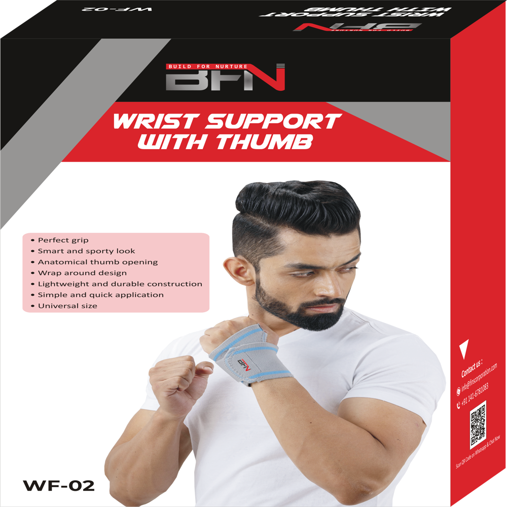 Wf-02 Wrist Support With Thumb - Soft Spandex Material, Adjustable Fit, Grey Color | Lightweight, Flexible Design, Eco-friendly And Manual Adjustable