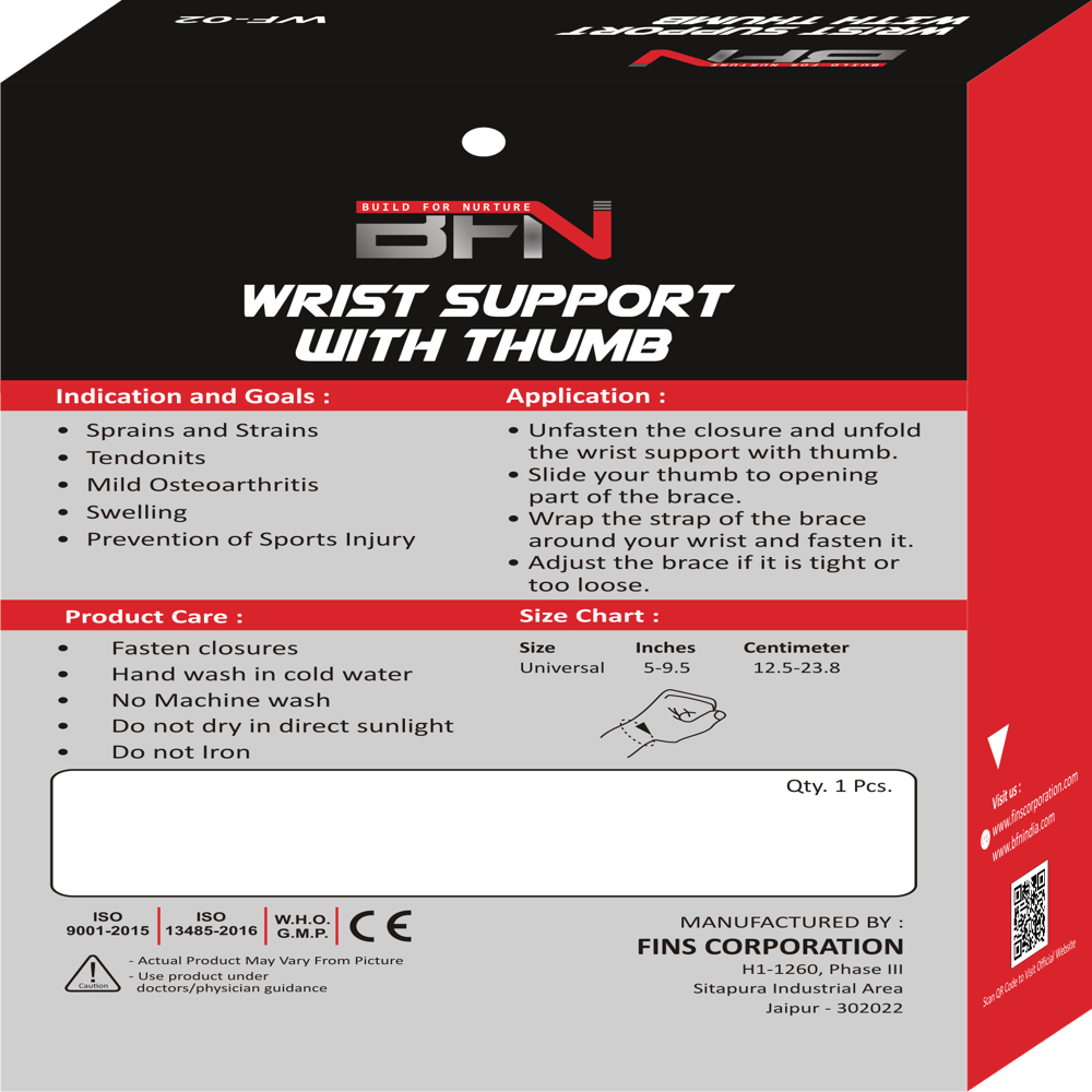 Wf-02 Wrist Support With Thumb - Soft Spandex Material, Adjustable Fit, Grey Color | Lightweight, Flexible Design, Eco-friendly And Manual Adjustable