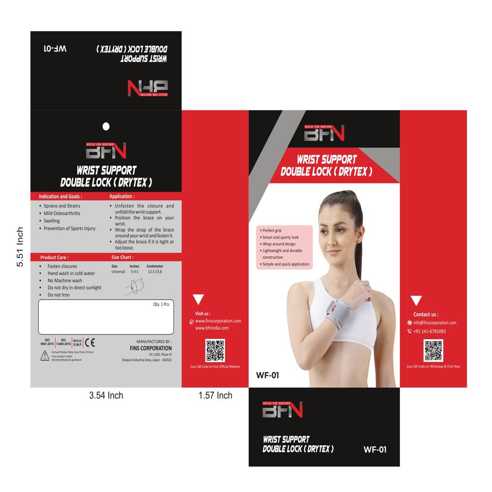 Wf-01 Drytex Wrist Support Double Lock - Ubl Fabric & Strong Nylon, Flexible Design | Double Lock Security, Eco-friendly, Manual Operation