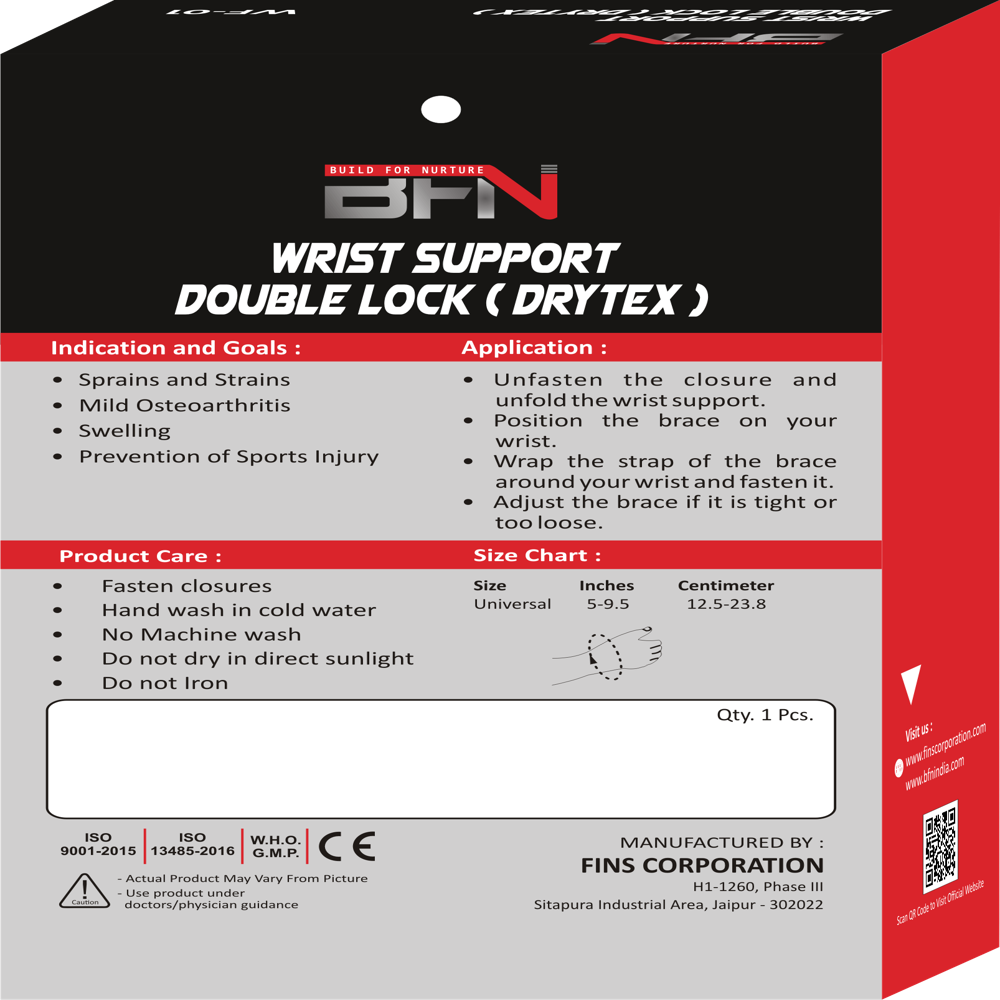 Wf-01 Drytex Wrist Support Double Lock - Ubl Fabric & Strong Nylon, Flexible Design | Double Lock Security, Eco-friendly, Manual Operation
