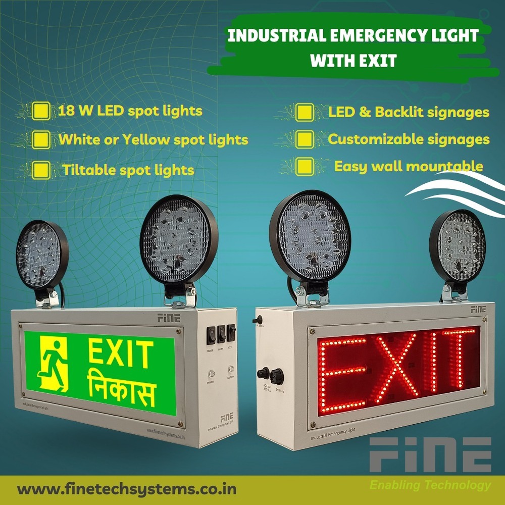 Fine Emergency Led Wall-mounted Light - Fabricated Sheet Metal, 355mm X 160mm Size, Half White And Green Led Color, Charging Time 5 To 6 Hours, Ac 220v And Battery Operation