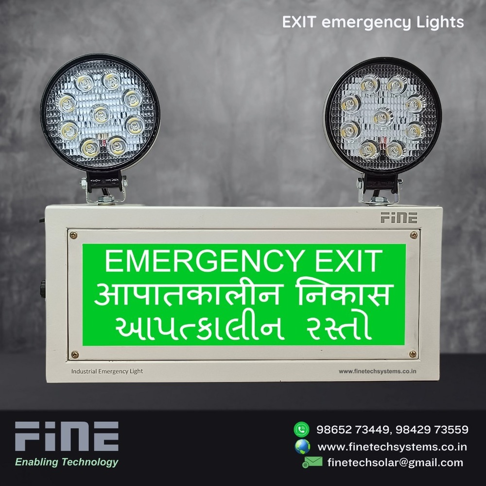 Fine Emergency Led Wall-mounted Light - Fabricated Sheet Metal, 355mm X 160mm Size, Half White And Green Led Color, Charging Time 5 To 6 Hours, Ac 220v And Battery Operation