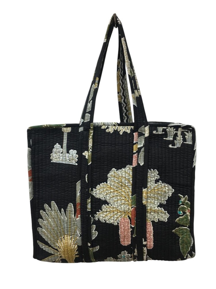 Cotton Quilted Tote Bags With Zip 15x15 Inch