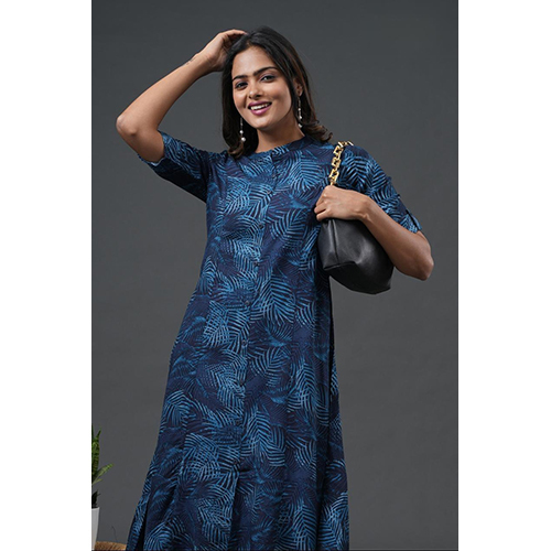 Ladies A Line Cotton Kurti - Color: Blue