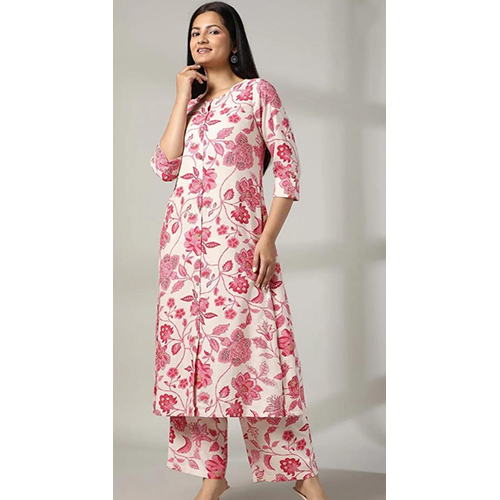 Ladies Rayon Kurti With 2 Piece Set - Color: Multicolor