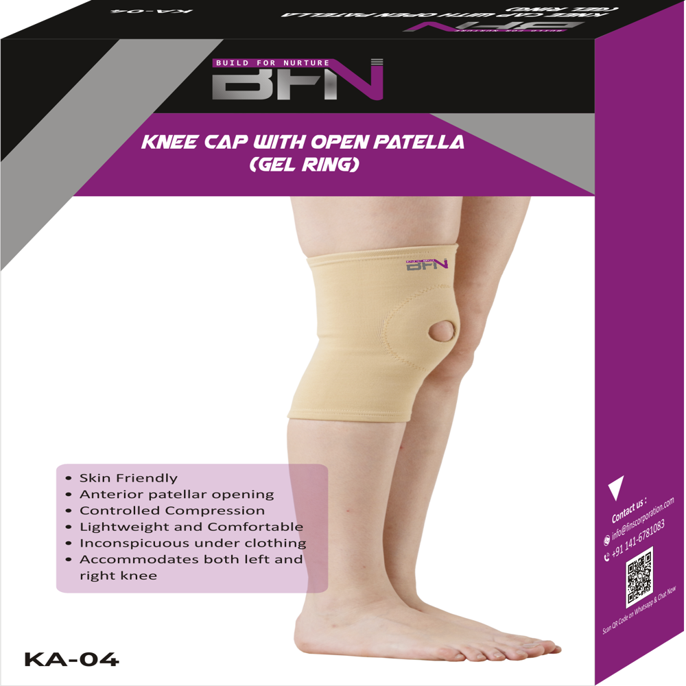 Ka-04 Gel Ring Knee Cap With Open Patella - Spandex Material, Stretchable Design , Lightweight And Skin-friendly Comfort