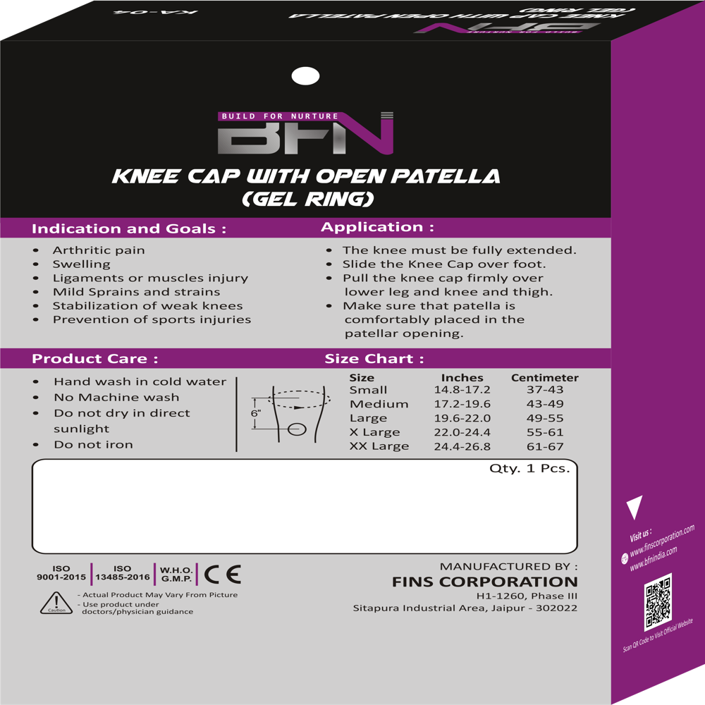 Ka-04 Gel Ring Knee Cap With Open Patella - Spandex Material, Stretchable Design , Lightweight And Skin-friendly Comfort
