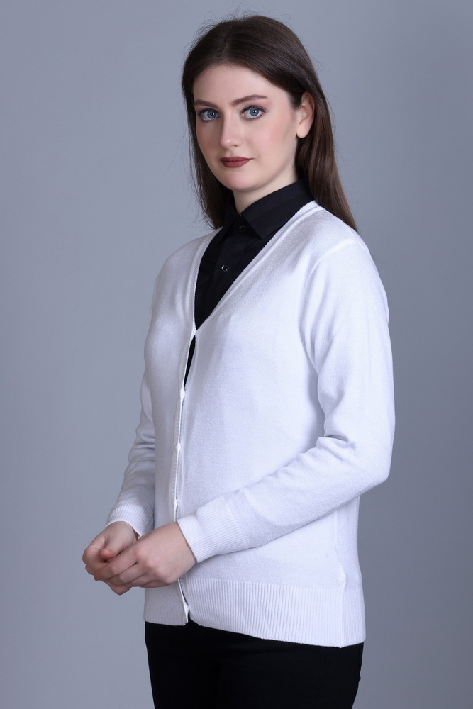 White Solid V Neck Cardigan - Color: Different Available