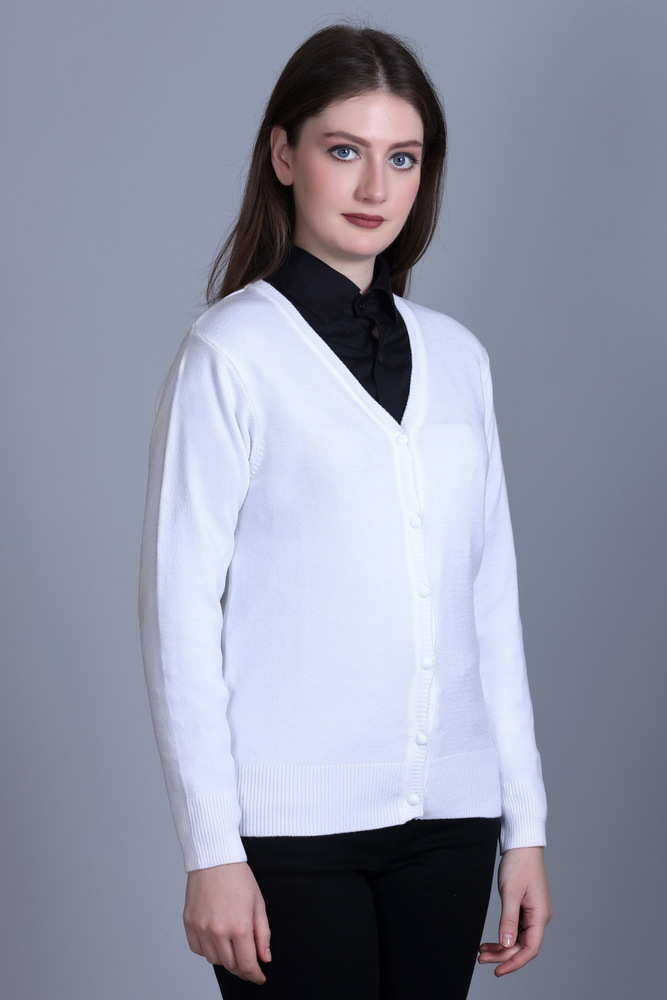 White Solid V Neck Cardigan - Color: Different Available