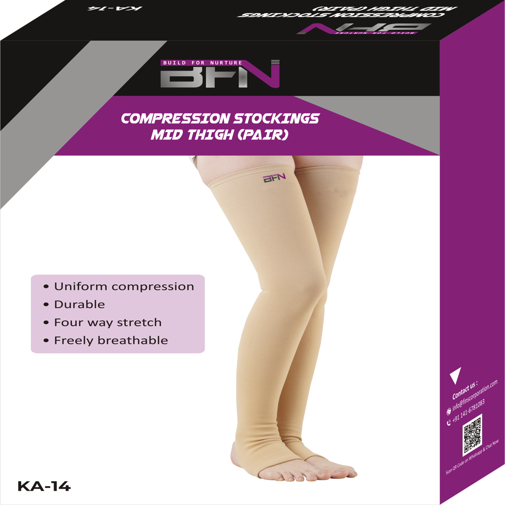 Ka-14 Compression Stocking Mid Thigh - Spandex, Small Size, Skin Color | Light Weight, Skin Friendly, Soft Texture, 4 Way Stretch