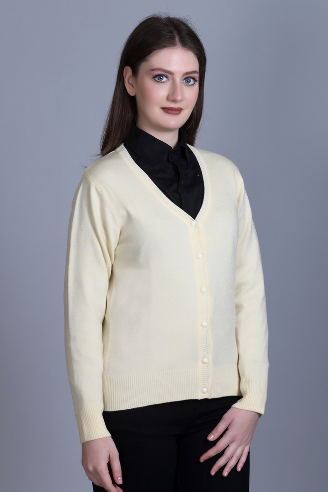 Cream Solid V Neck Cardigan - Color: Different Available