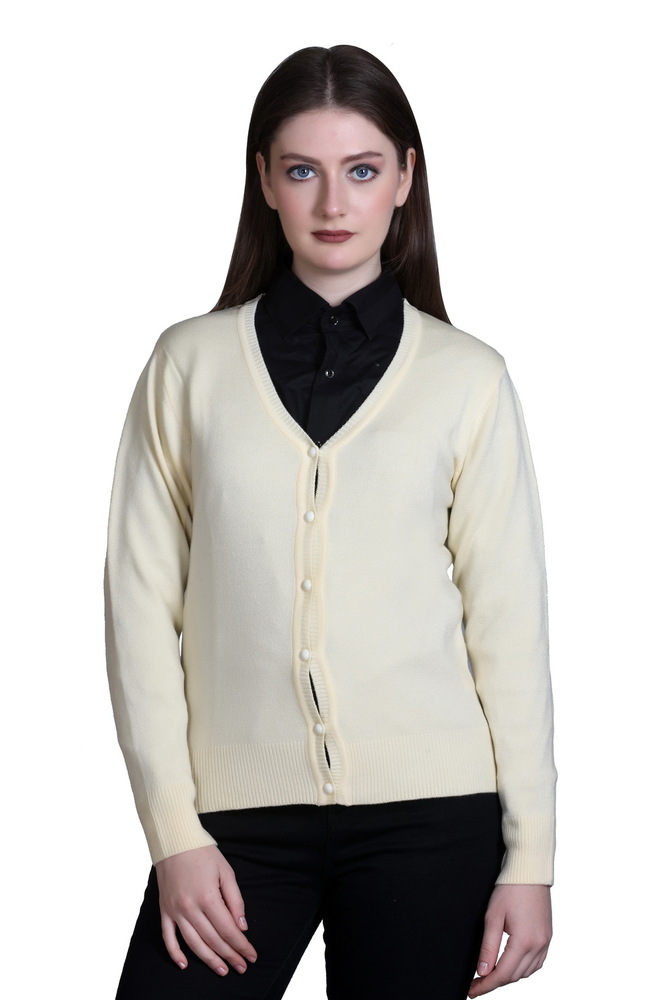 Cream Solid V Neck Cardigan - Color: Different Available