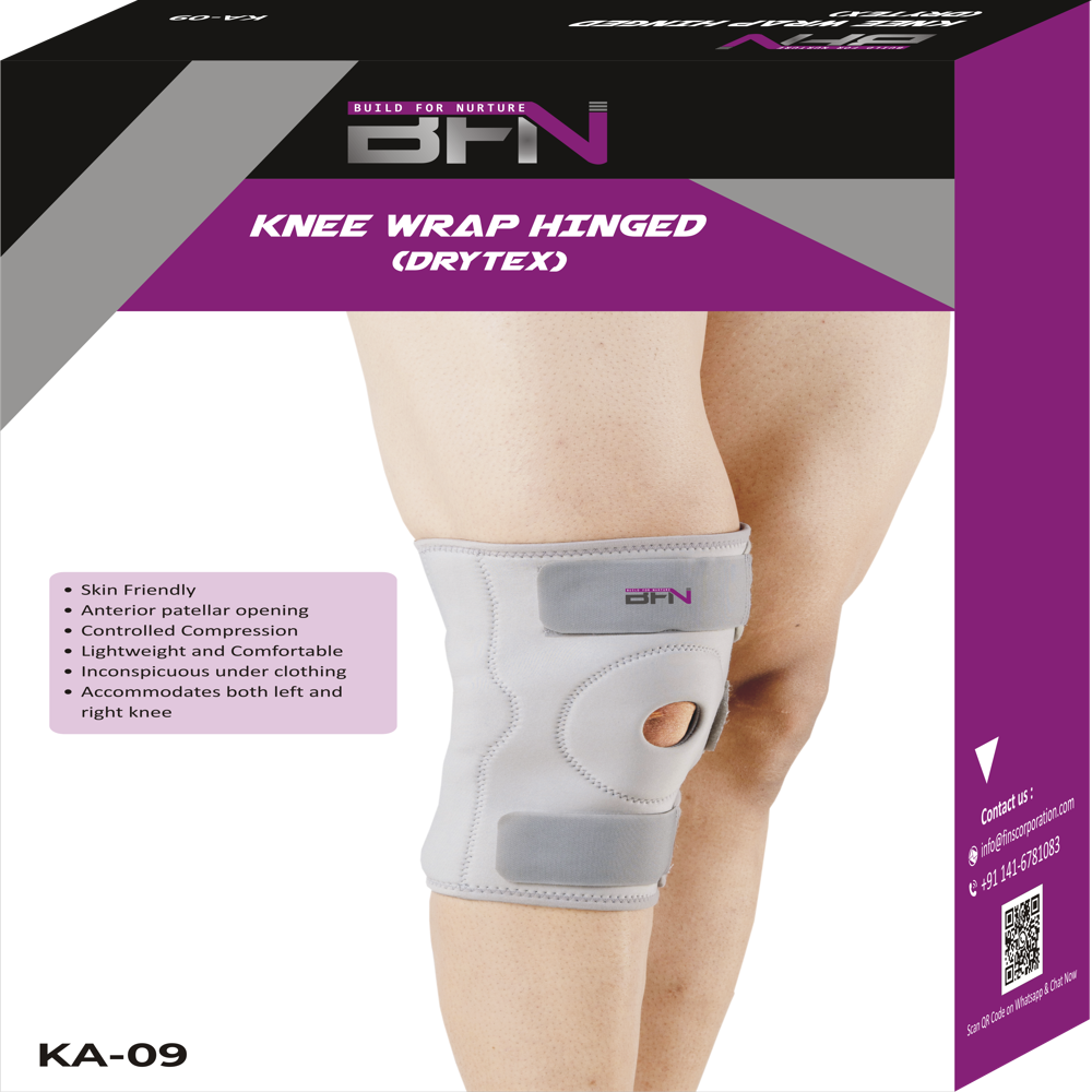 Ka-09 Drytex Knee Wrap Hinged - Spandex Material, Medium Size, Grey Color | Breathable, Flexible, Light Weight, Eco-friendly