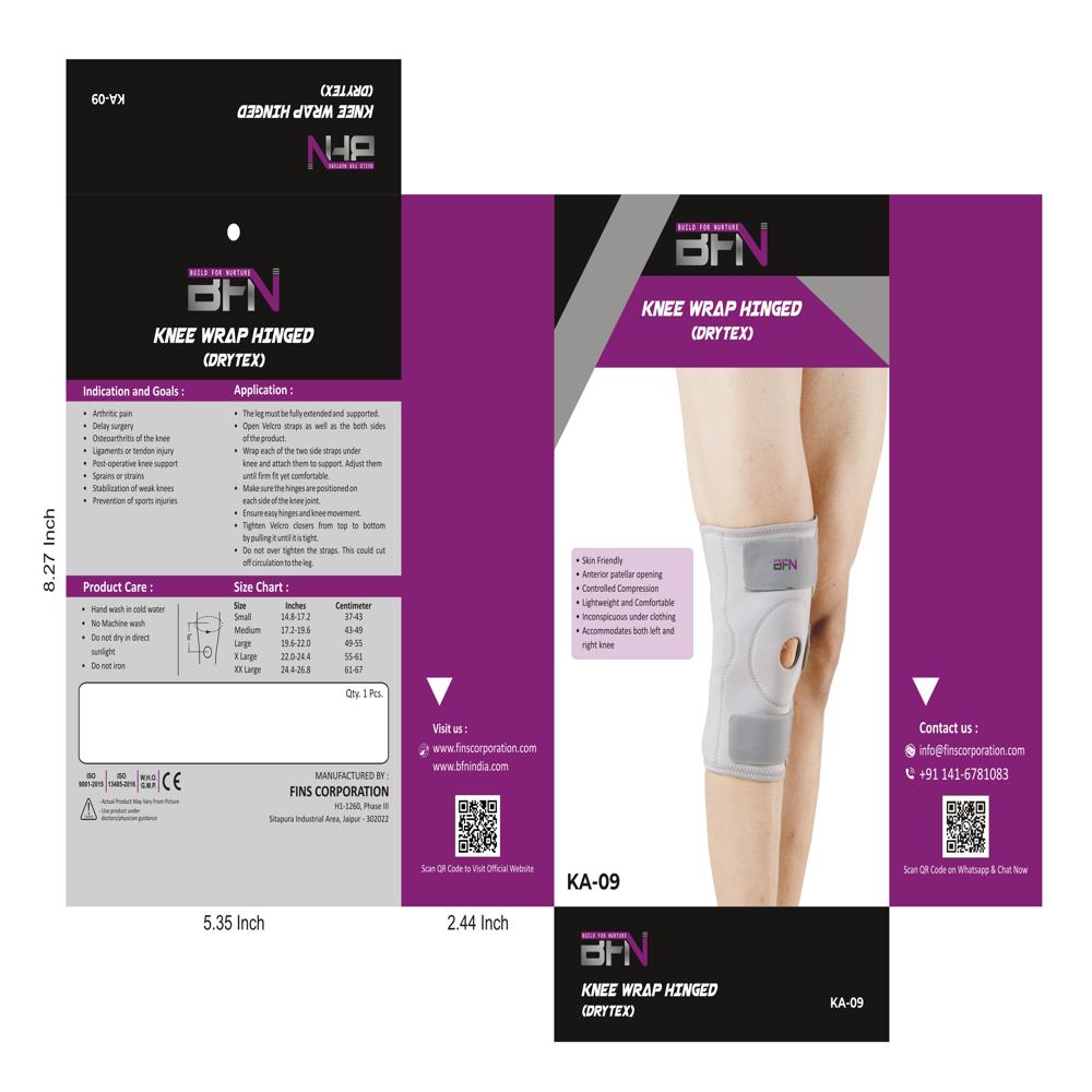 Ka-09 Drytex Knee Wrap Hinged - Spandex Material, Medium Size, Grey Color | Breathable, Flexible, Light Weight, Eco-friendly