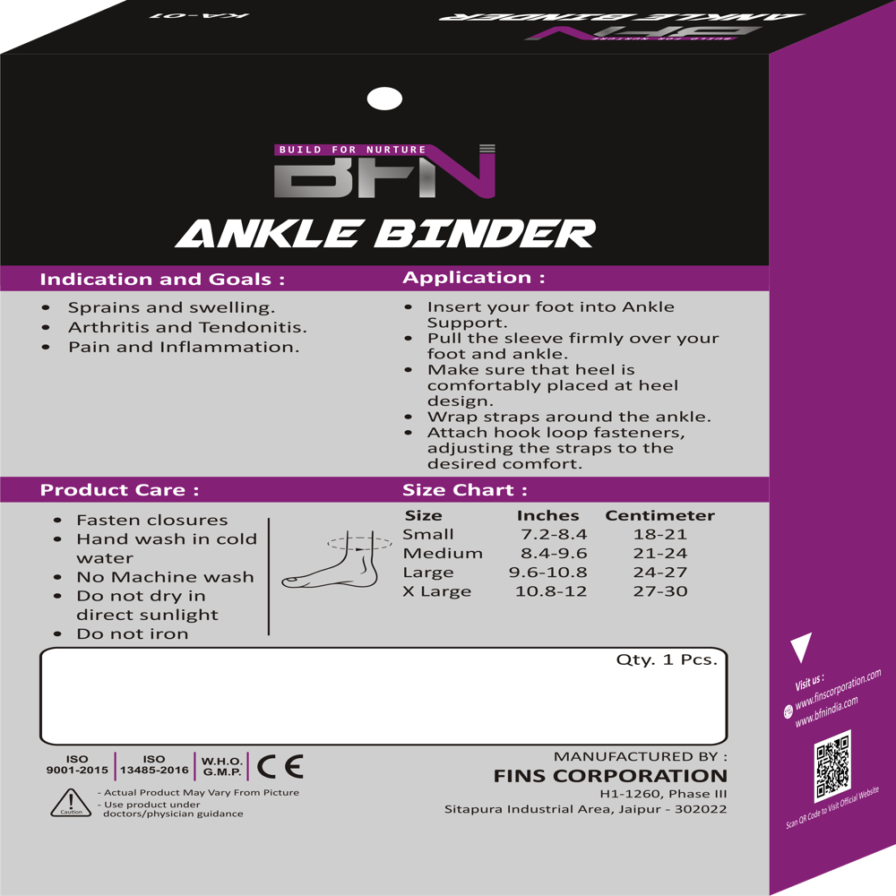 Ka-01 Ankle Binder - Spandex Material, Size S | Adjustable Support, Flexible Design, Lightweight, Eco-friendly, Skin Friendly