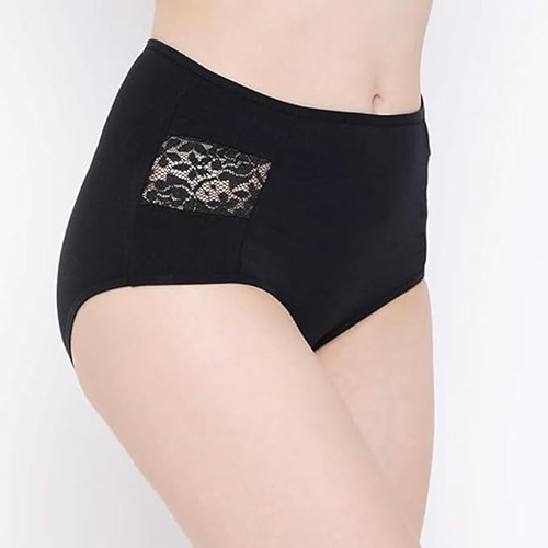 Ladies  Black High-Waisted Lace Trim Briefs