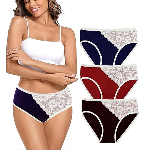 Ladies Lace Trim Bikini Panties Pack Of 3 - Color: Different Available