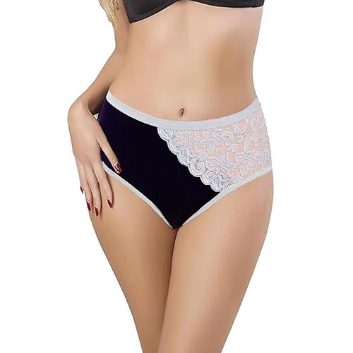 Ladies Navy Blue Lace Trim Bikini Panties - Color: Different Available