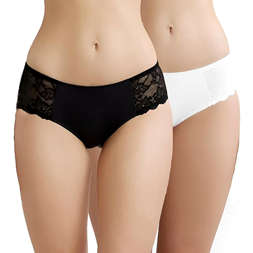 Ladies Lace Trim Hipster Panties Pack Of 2 - Color: Different Available