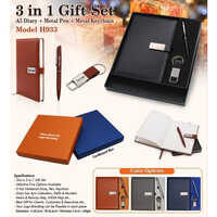 3 In 1 Gift Set Pen Keychain Diary - Metal, 24.7cm X 22.3cm, Multicolor | Customized Logo, Durable Design, Ideal For Brand Awareness